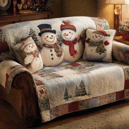 Beige Cozy Snowman Quilted Sofa Cover VTQ-Myprintsy
