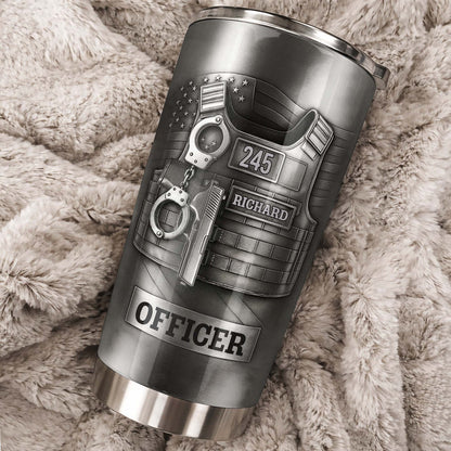 Beloved Officer Personalized Tumbler With Police Badge, Handcuffs, Pistol-Myprintsy