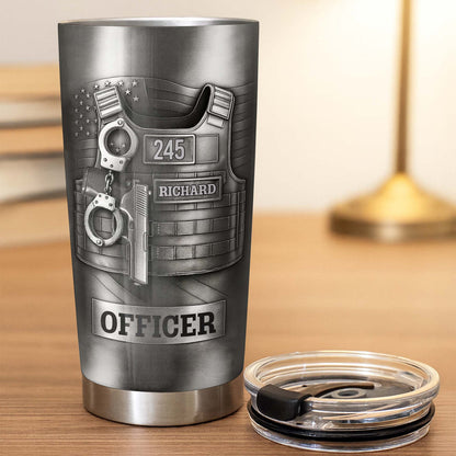 Beloved Officer Personalized Tumbler With Police Badge, Handcuffs, Pistol-Myprintsy