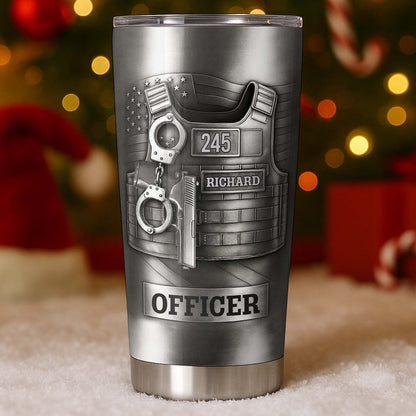 Beloved Officer Personalized Tumbler With Police Badge, Handcuffs, Pistol-Myprintsy