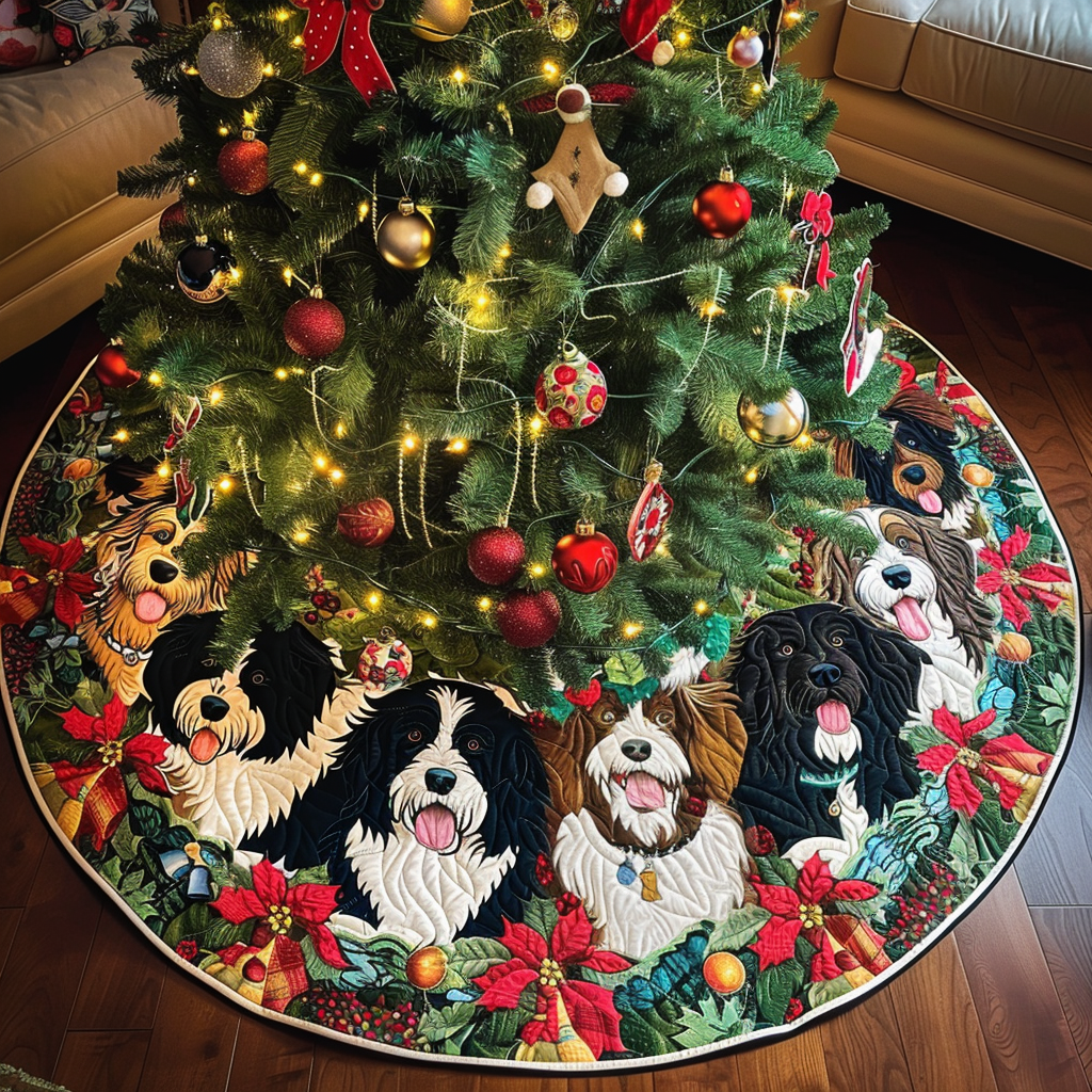 Bernedoodle Holiday Joy Christmas Quilted Tree Skirt-Myprintsy