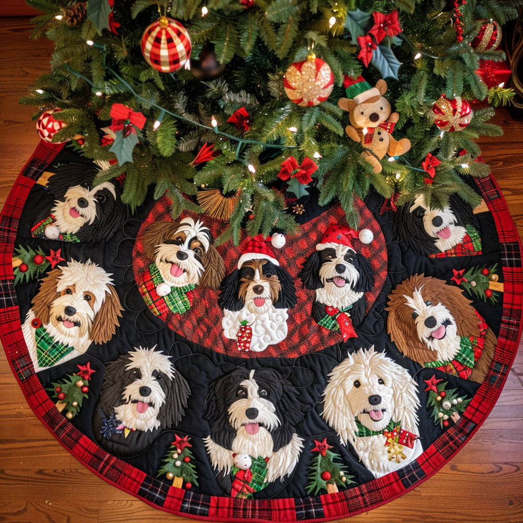 Bernedoodle Sleigh Ride Christmas Quilted Tree Skirt-Myprintsy