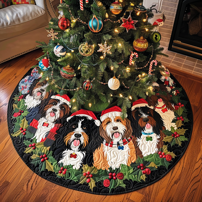 Bernedoodle Winter Wishes Christmas Quilted Tree Skirt-Myprintsy