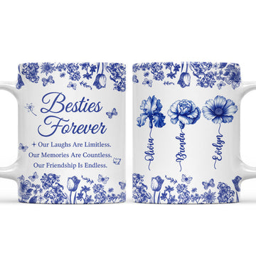 Besties Forever Blue Toile - Personalized Coffee Mug-Myprintsy