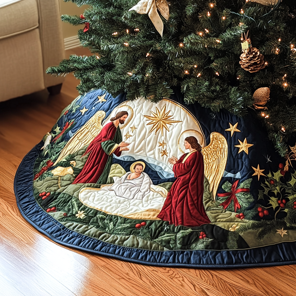 Bethlehem Blessing Christmas Quilted Tree Skirt VH VTQ-Myprintsy