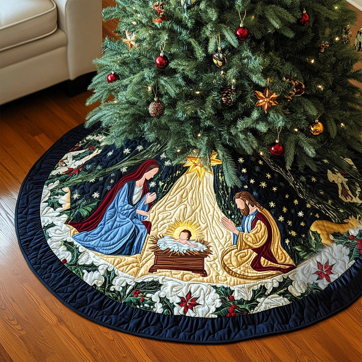 Bethlehem Light Quilted Christmas Tree Skirt VTQ-Myprintsy