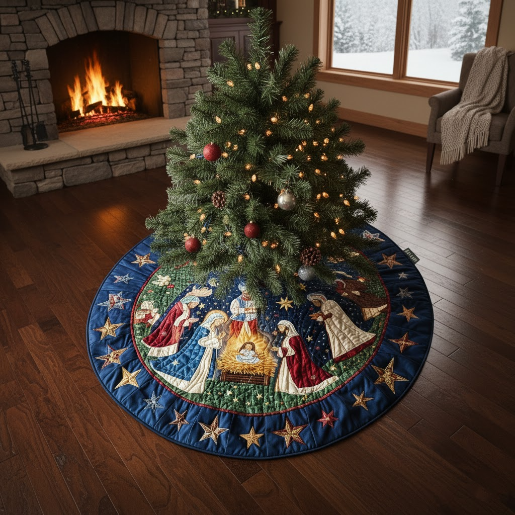 Bethlehem Peace Christmas Quilted Tree Skirt-Myprintsy