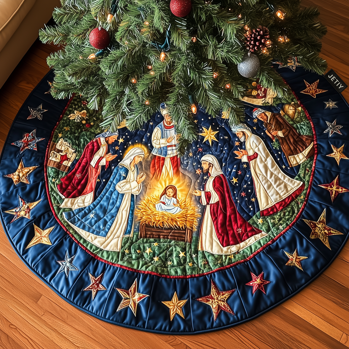 Bethlehem Peace Christmas Quilted Tree Skirt-Myprintsy