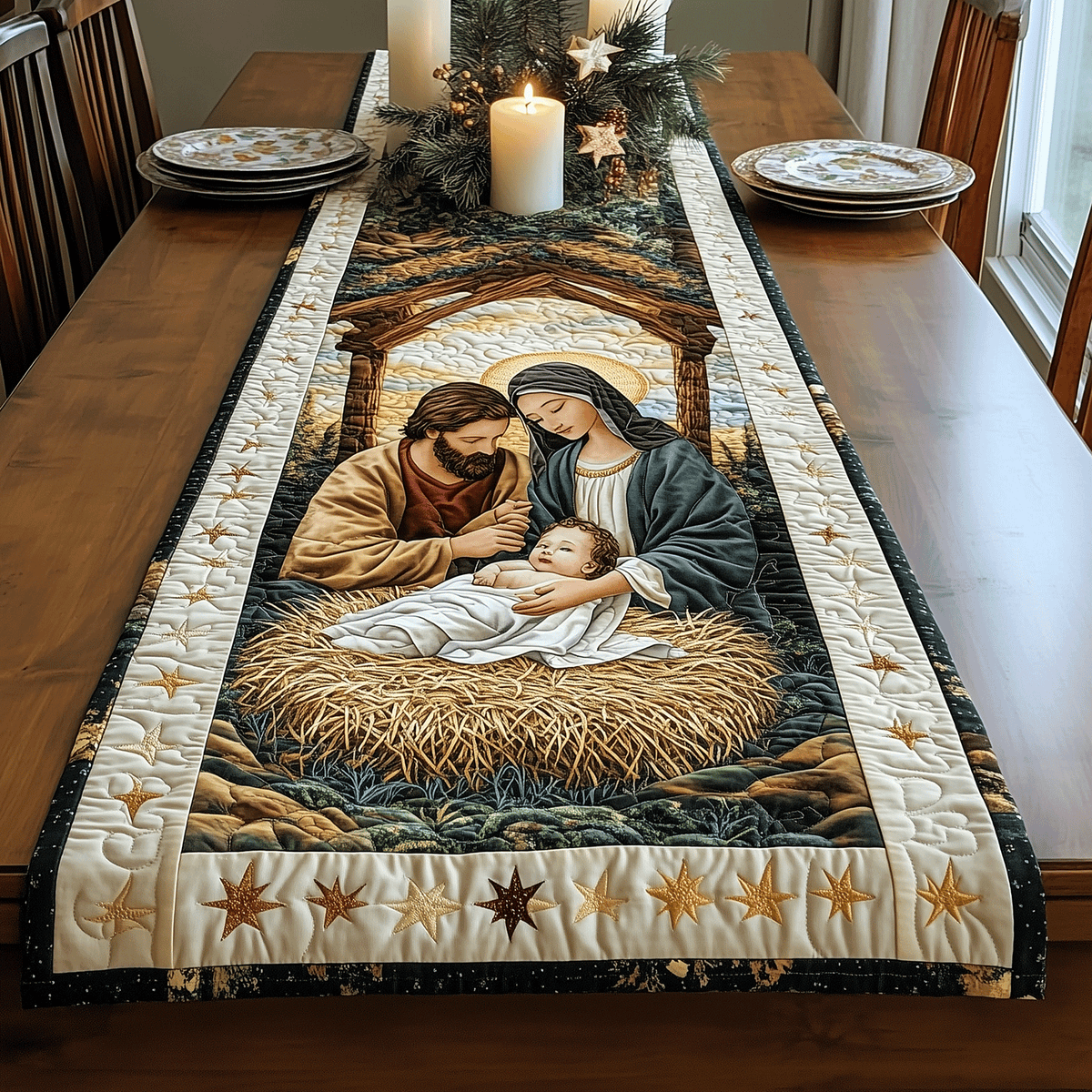 Bethlehem Peace Quilted Table Runner VTQ-Myprintsy