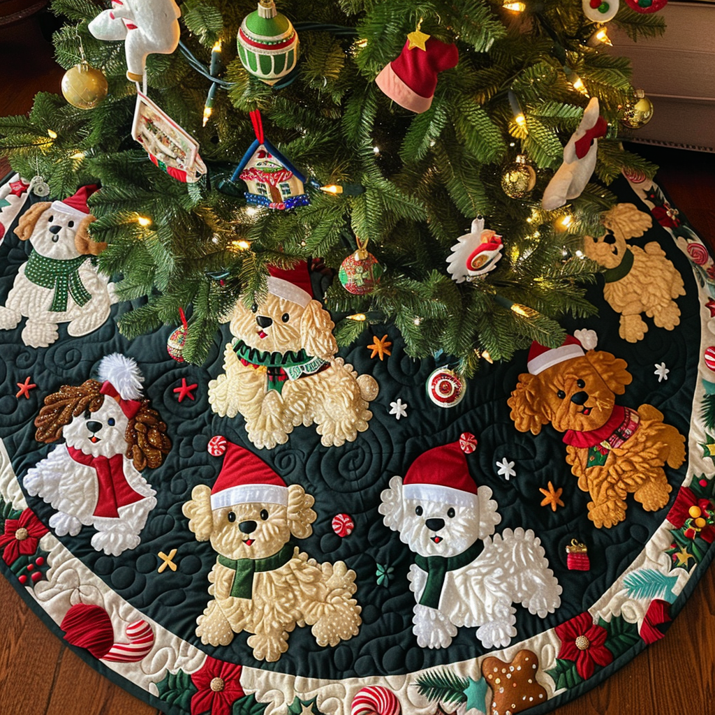 Bichon Snowflake Magic Christmas Quilted Tree Skirt-Myprintsy