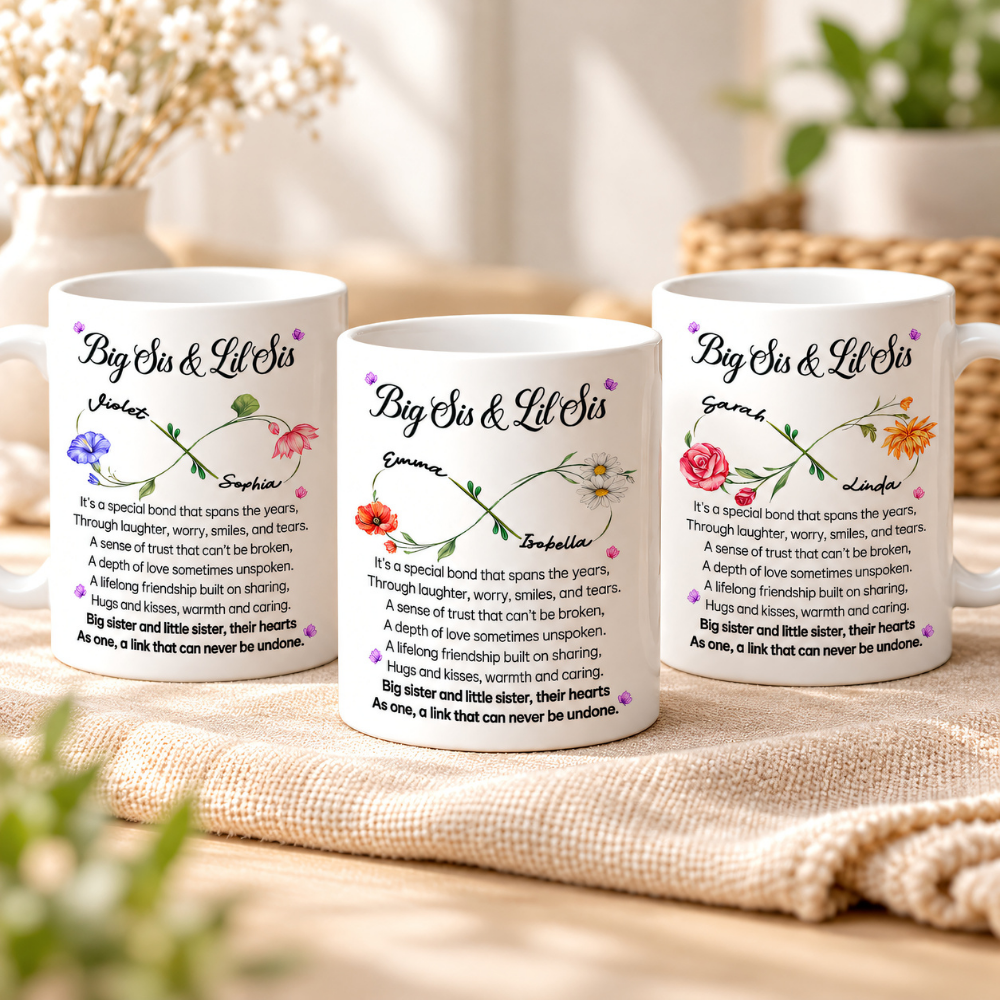 Big Sis And Lil Sis - Personalized Ceramic White Mug - Gift For Sisters-Myprintsy