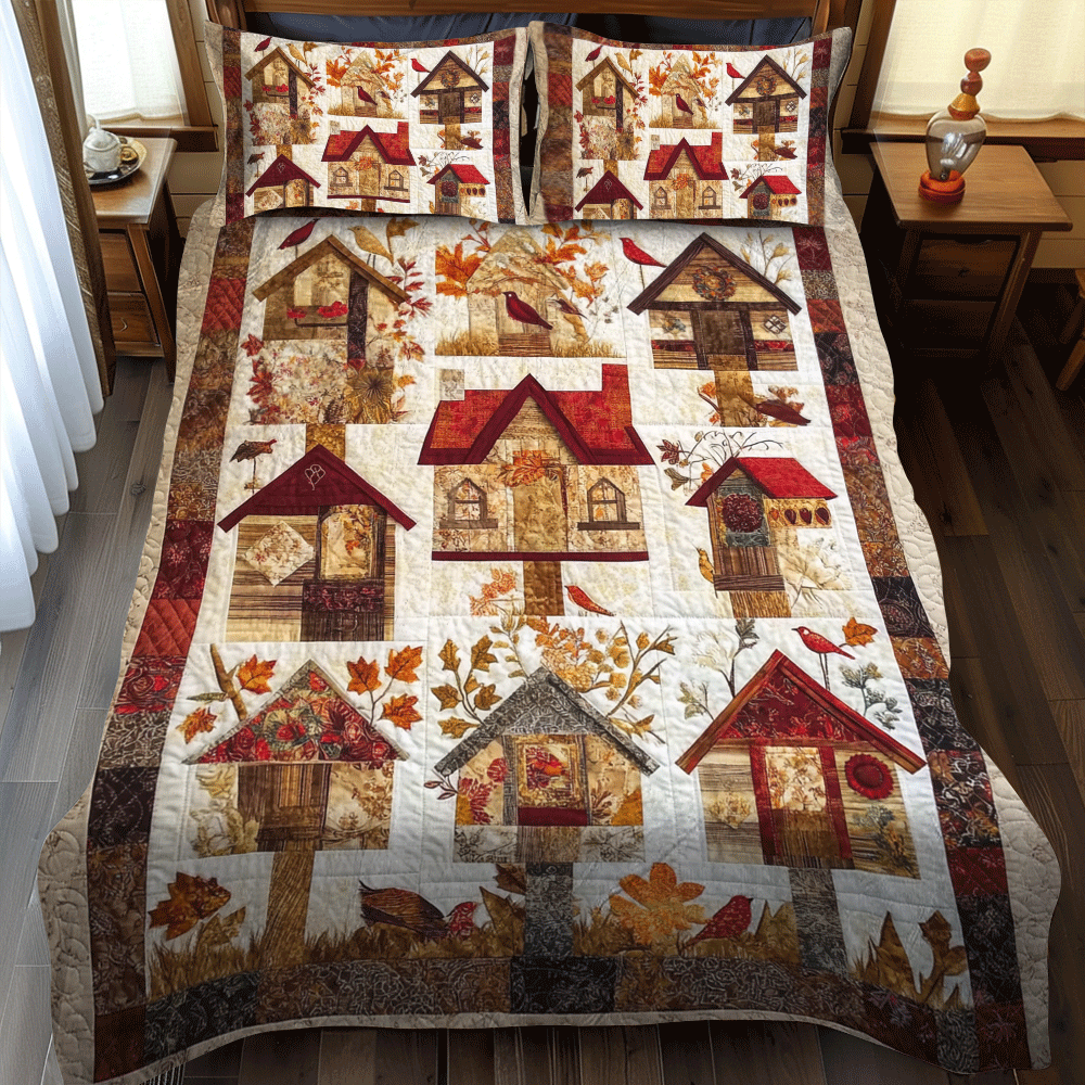 Bird House Thanksgiving -Piece Quilted Bedding Set PD VTQ-Myprintsy