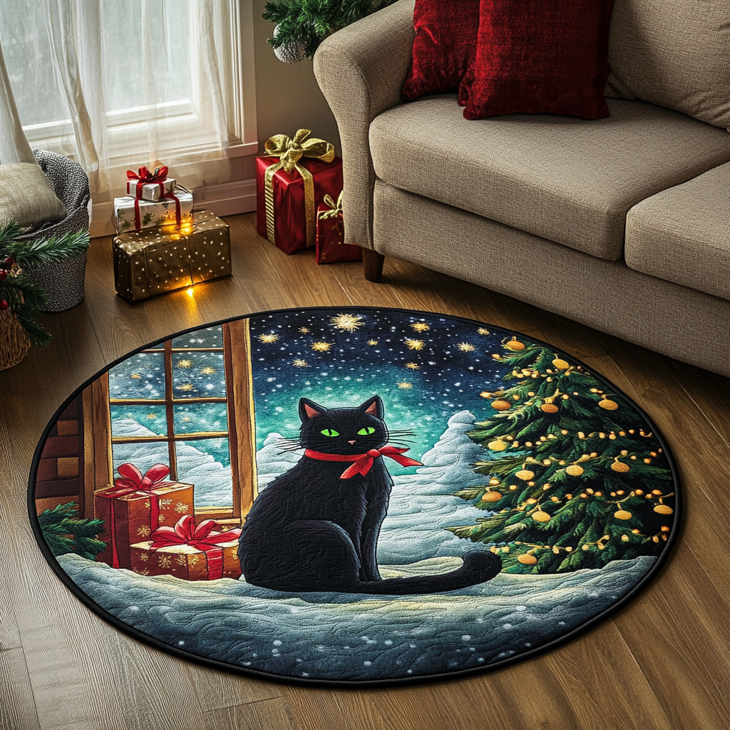 Black Cat Gift Quilted Round Mat VTQ-Myprintsy