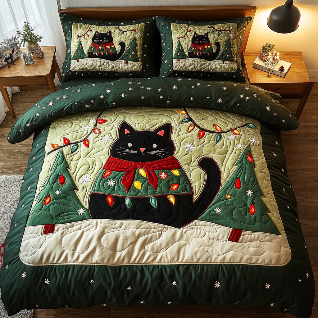 Black Cat Star -Piece Quilted Bedding Set VTQ-Myprintsy
