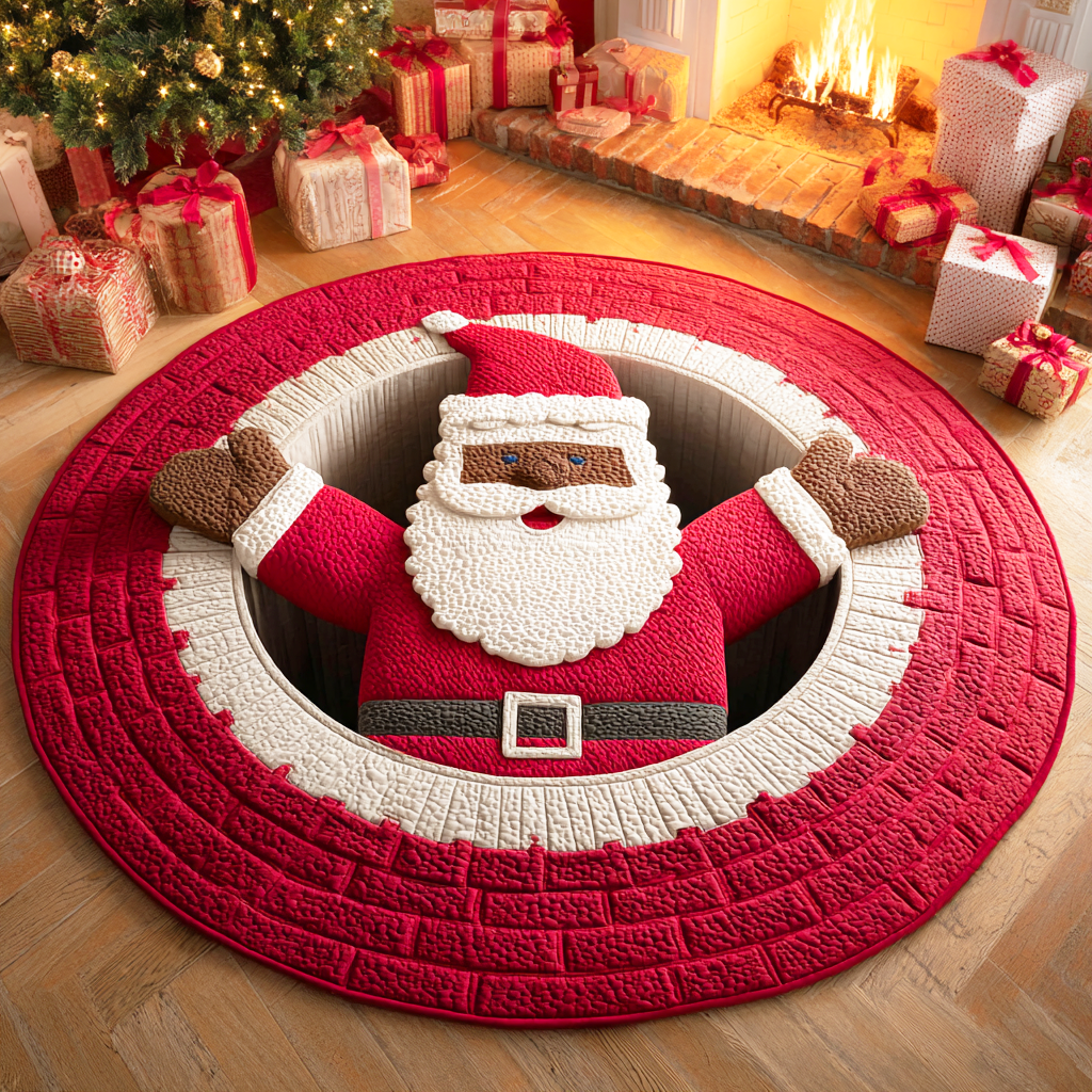 Black Santa Quilted Round Mat VTQ-Myprintsy