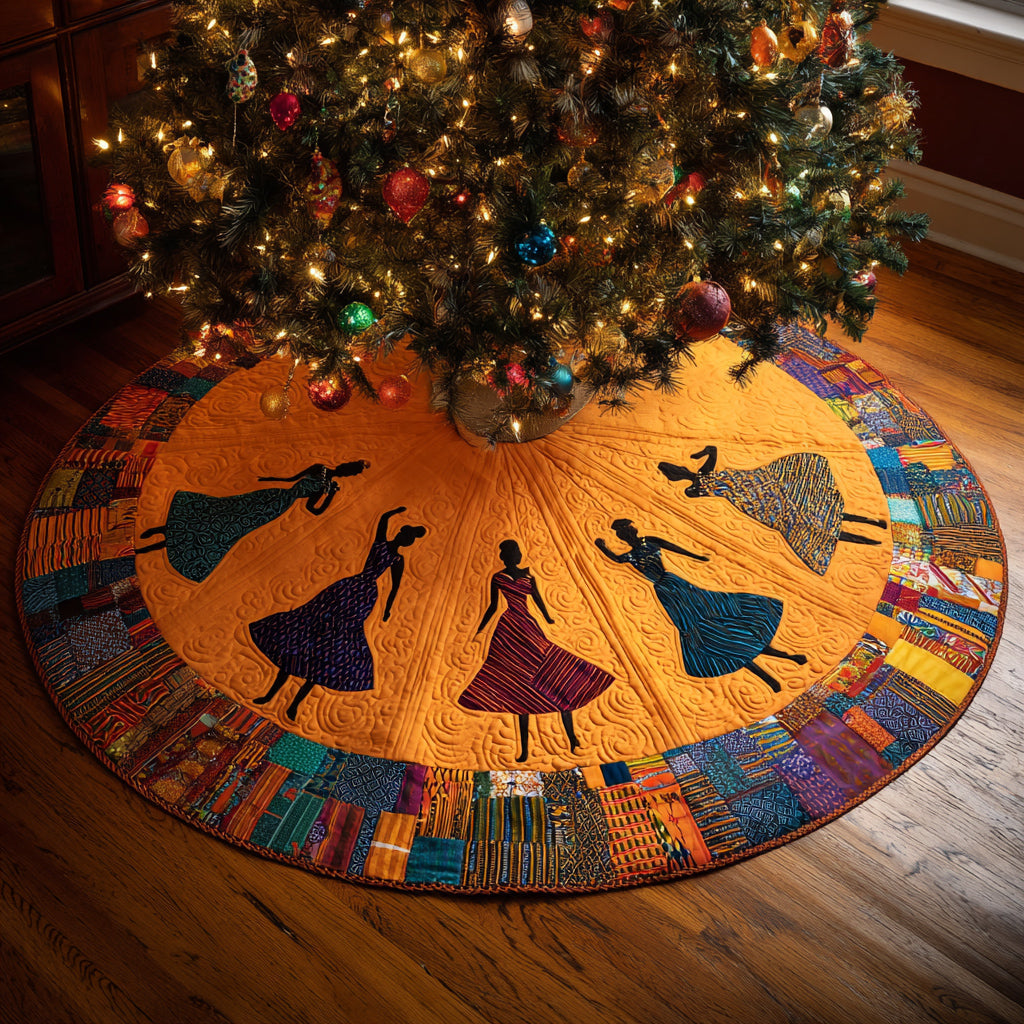 Black Woman Saffron Joy Quilted Christmas Tree Skirt HH-Myprintsy
