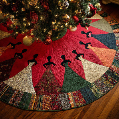 Black Woman Scarlet Elegance Quilted Christmas Tree Skirt HH-Myprintsy
