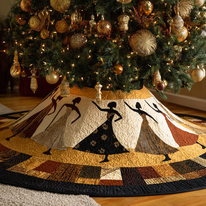 Black Women Golden Jubilee Quilted Christmas Tree Skirt HH-Myprintsy