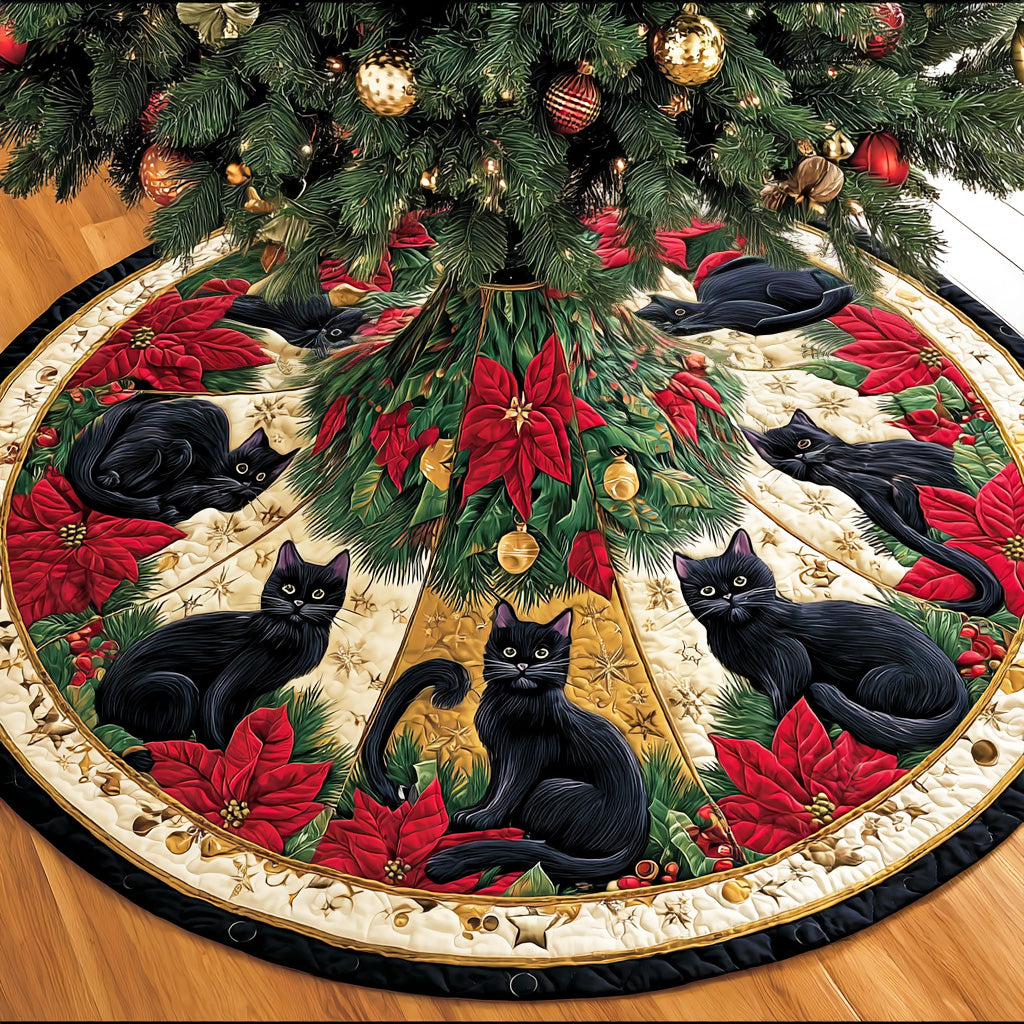 Black cat Christmas Quilted Tree Skirt VTQ-Myprintsy