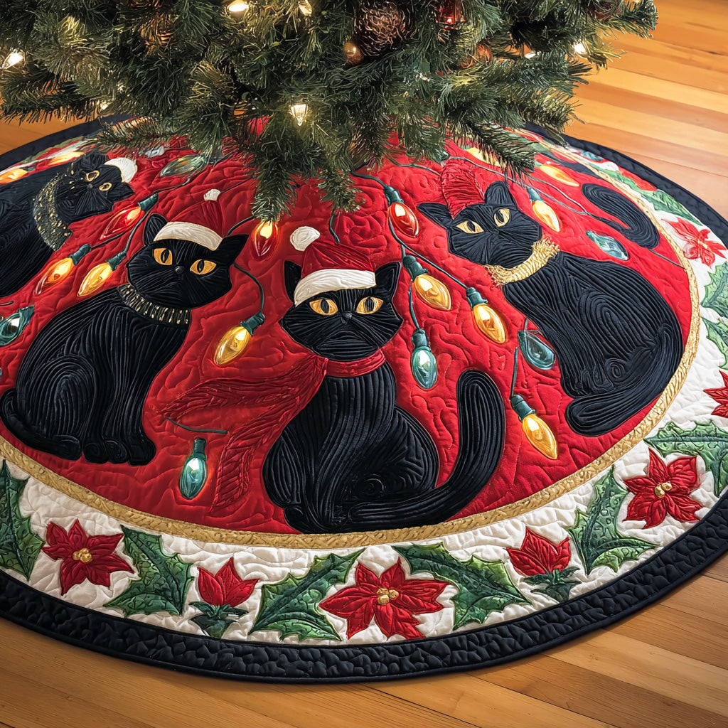 Black cat Christmas Quilted Tree Skirt VTQ-Myprintsy