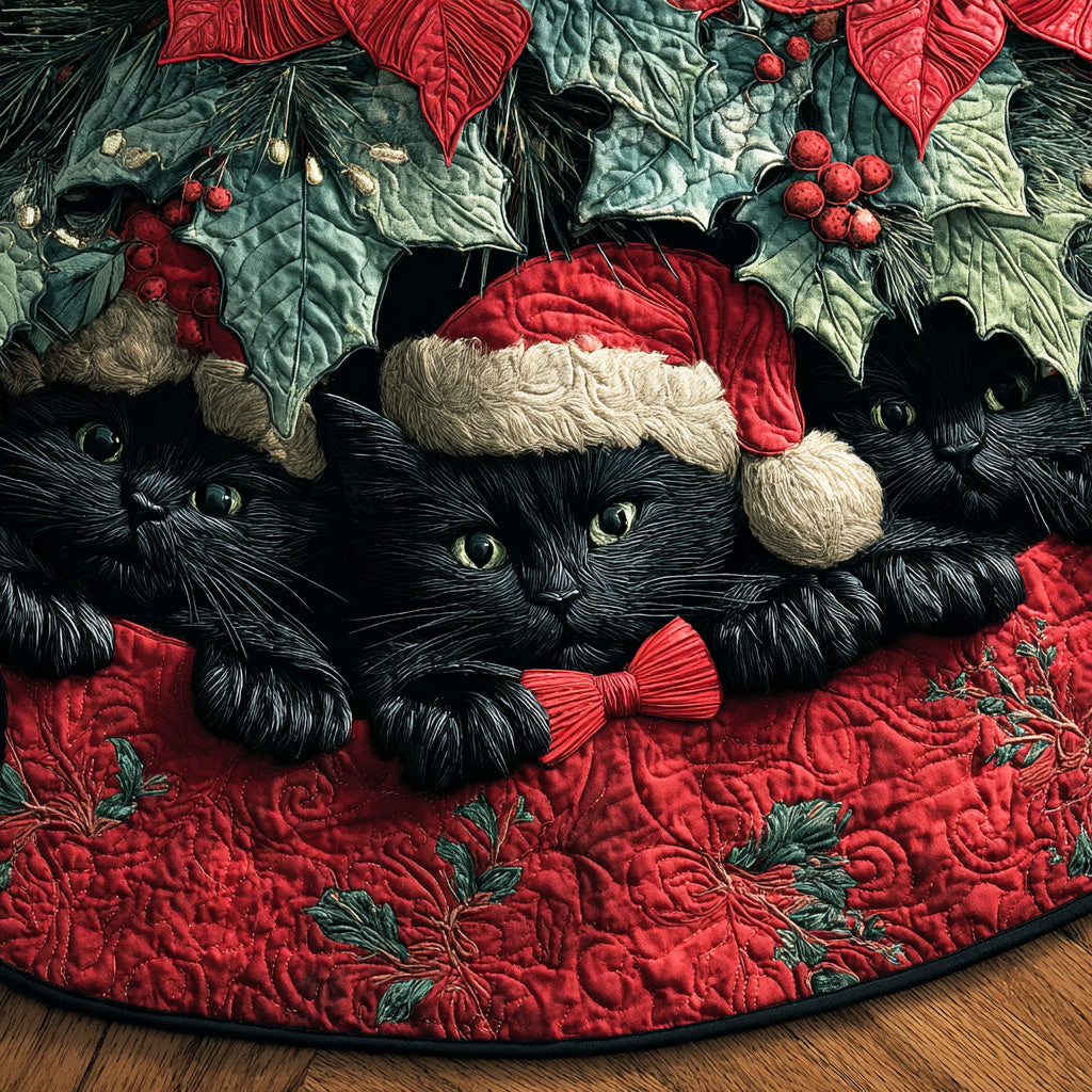 Black cat Christmas Quilted Tree Skirt VTQ-Myprintsy