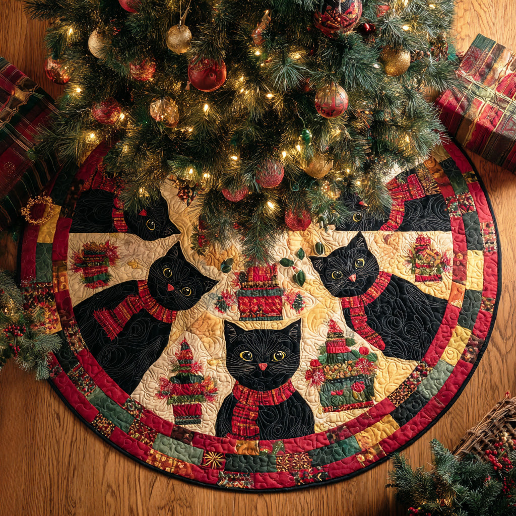 Black cat Christmas Quilted Tree Skirt VTQ-Myprintsy