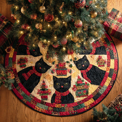 Black cat Christmas Quilted Tree Skirt VTQ-Myprintsy