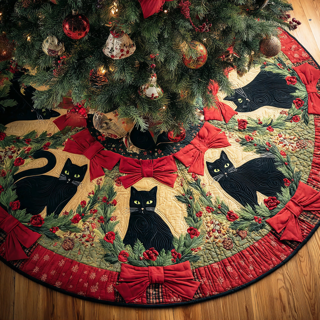 Black cat Christmas Quilted Tree Skirt VTQ-Myprintsy