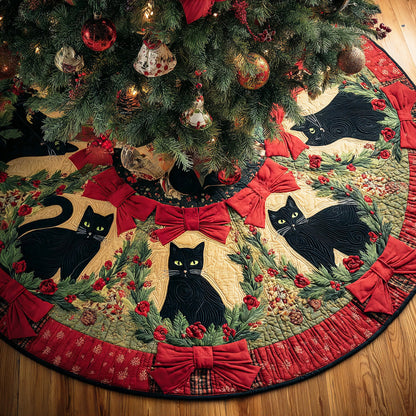 Black cat Christmas Quilted Tree Skirt VTQ-Myprintsy
