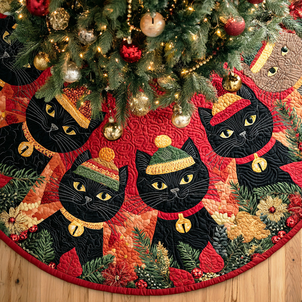 Black cat Christmas Quilted Tree Skirt VTQ-Myprintsy