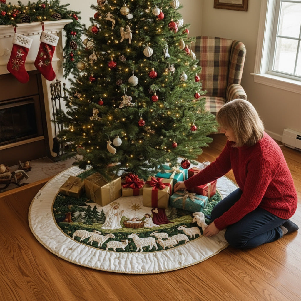 Blessed Manger Christmas Quilted Tree Skirt VTQ-Myprintsy