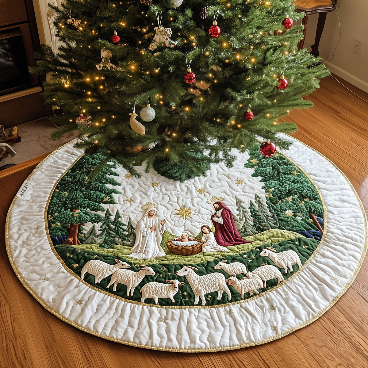 Blessed Manger Christmas Quilted Tree Skirt VTQ-Myprintsy