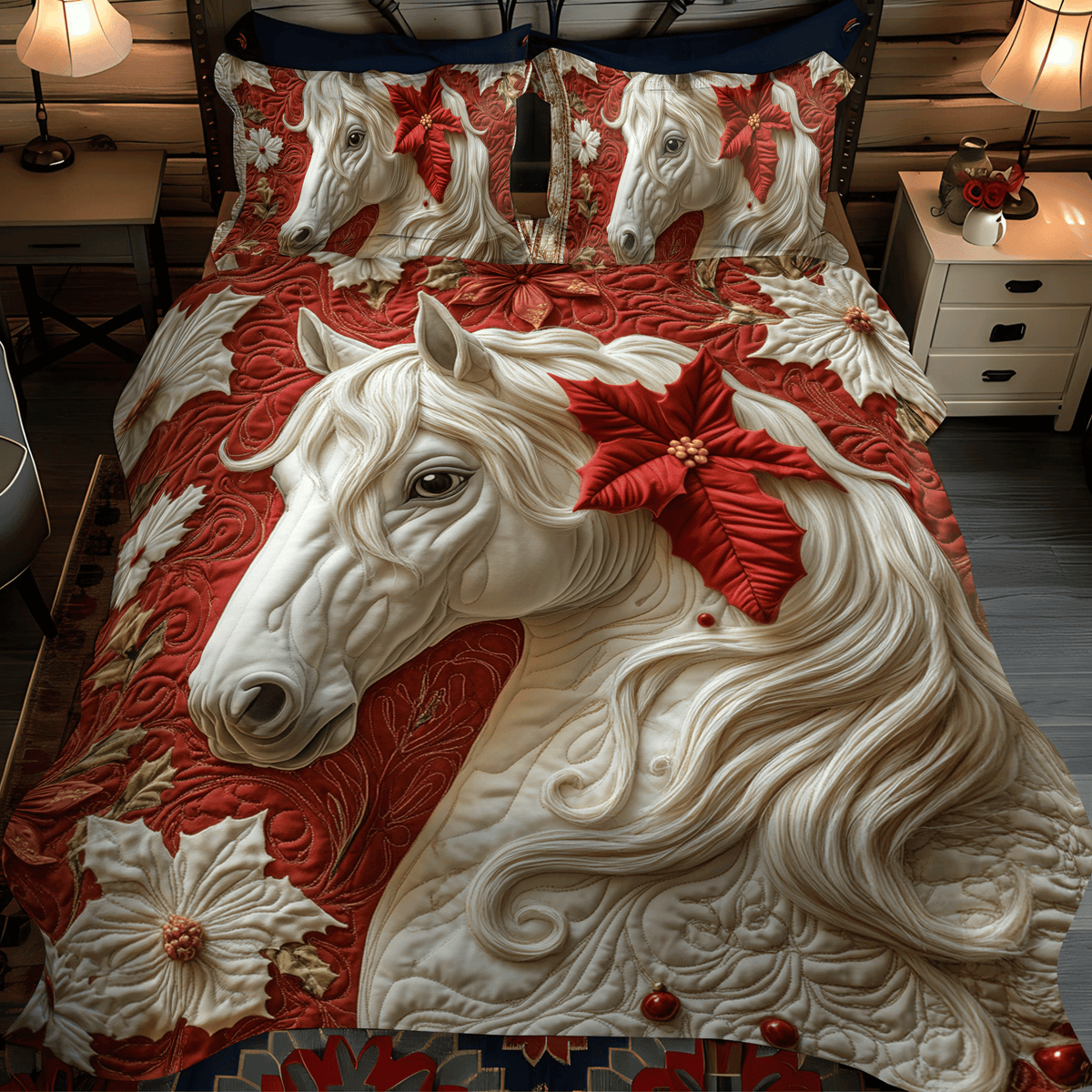 Blooming Horse -Piece Quilted Bedding Set VTQ-Myprintsy