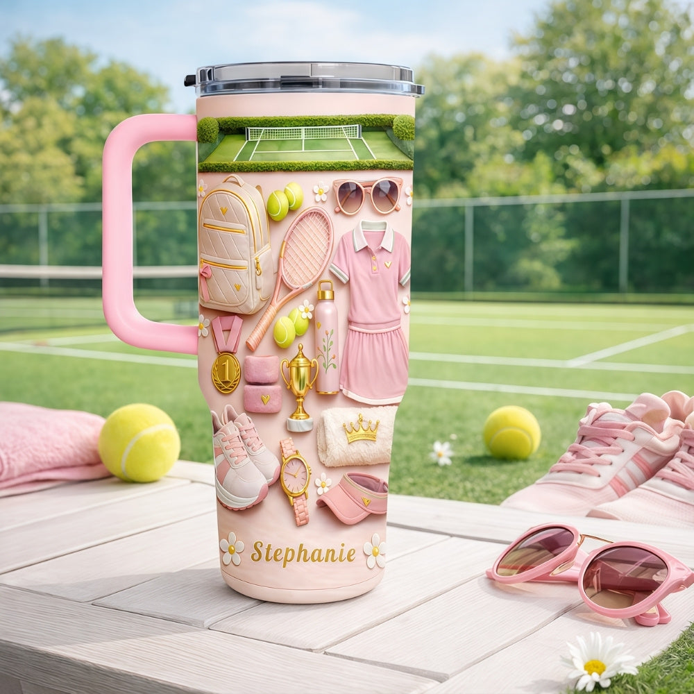 Blossom Court Champion - Personalized 40oz Tennis Tumbler With Straw - Tennis Gifts For Her-Myprintsy