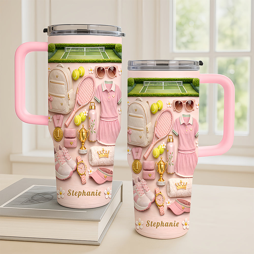 Blossom Court Champion - Personalized 40oz Tennis Tumbler With Straw - Tennis Gifts For Her-Myprintsy
