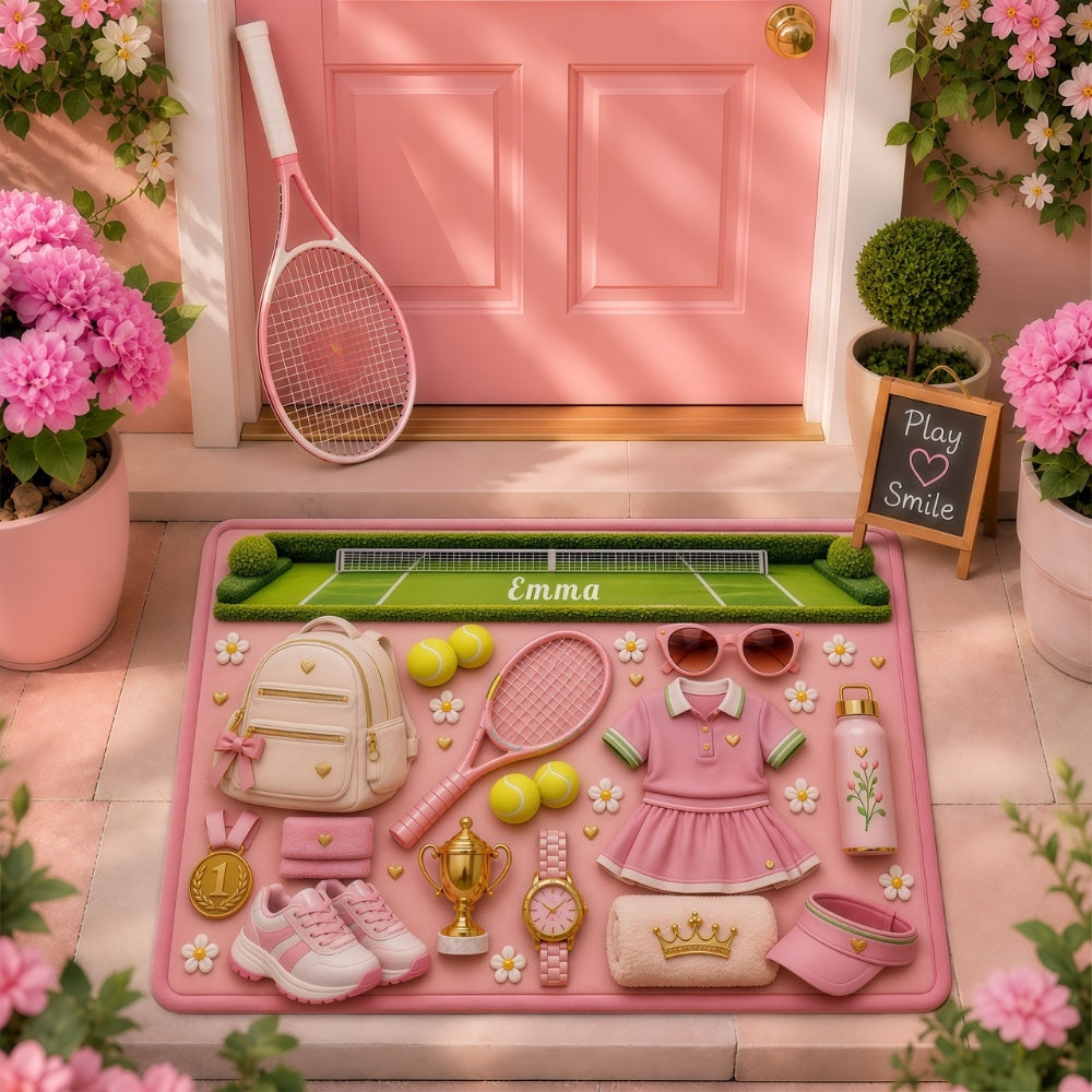 Blossom Court Champion - Personalized Pink Tennis Doormat - Tennis Gifts for Her-Myprintsy