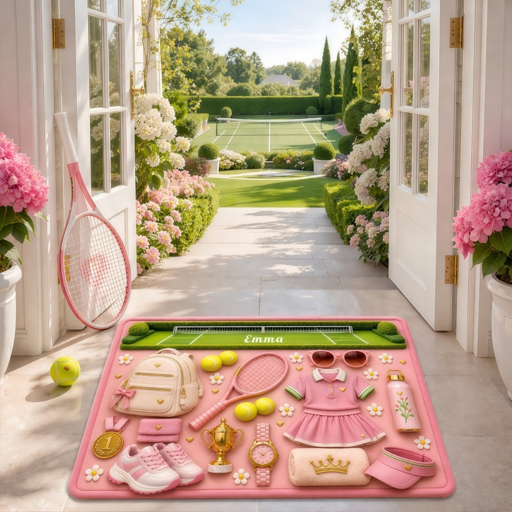 Blossom Court Champion - Personalized Pink Tennis Doormat - Tennis Gifts for Her-Myprintsy