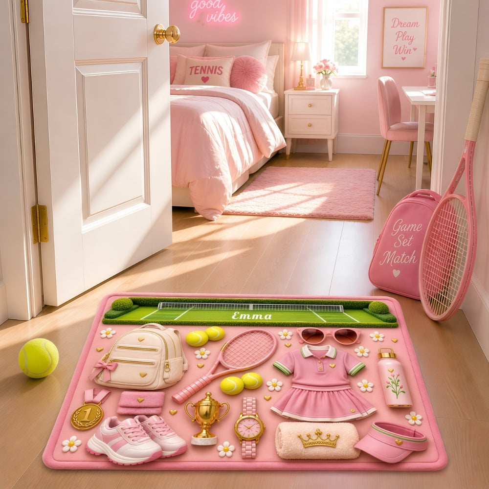Blossom Court Champion - Personalized Pink Tennis Doormat - Tennis Gifts for Her-Myprintsy