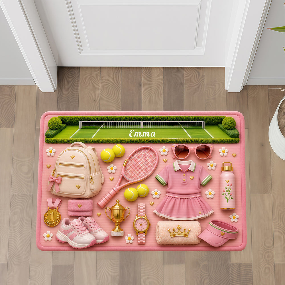 Blossom Court Champion - Personalized Pink Tennis Doormat - Tennis Gifts for Her-Myprintsy