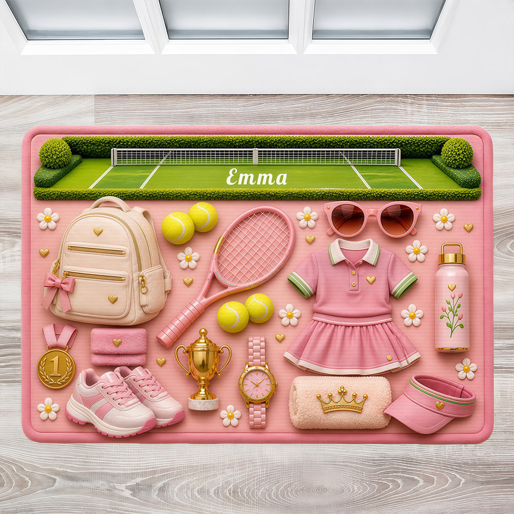 Blossom Court Champion - Personalized Pink Tennis Doormat - Tennis Gifts for Her-Myprintsy