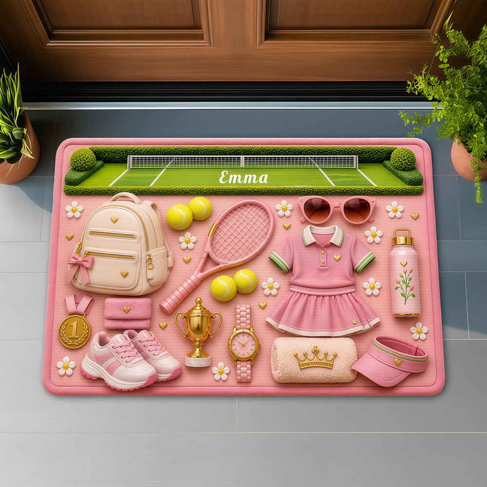 Blossom Court Champion - Personalized Pink Tennis Doormat - Tennis Gifts for Her-Myprintsy