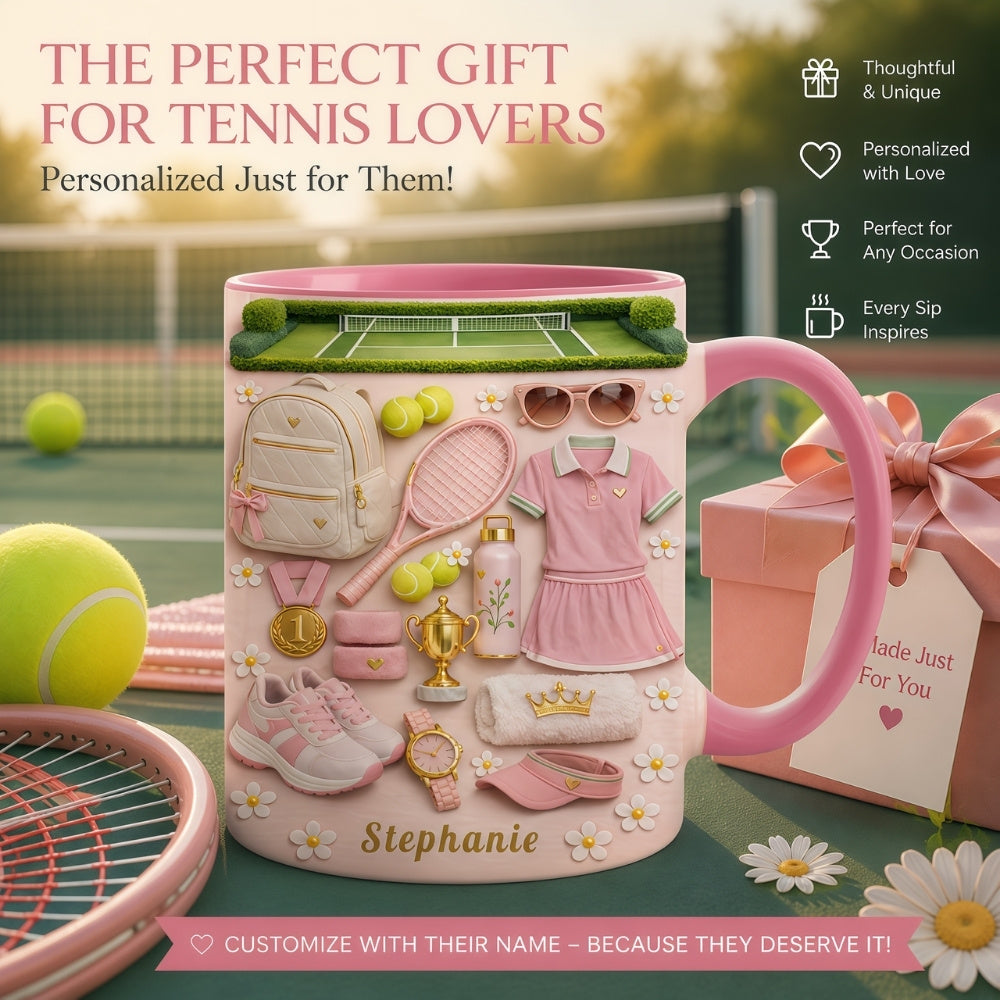 Blossom Court Champion - Personalized Pink Tennis Mug - Tennis Gifts for Her-Myprintsy