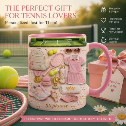 Blossom Court Champion - Personalized Pink Tennis Mug - Tennis Gifts for Her-Myprintsy
