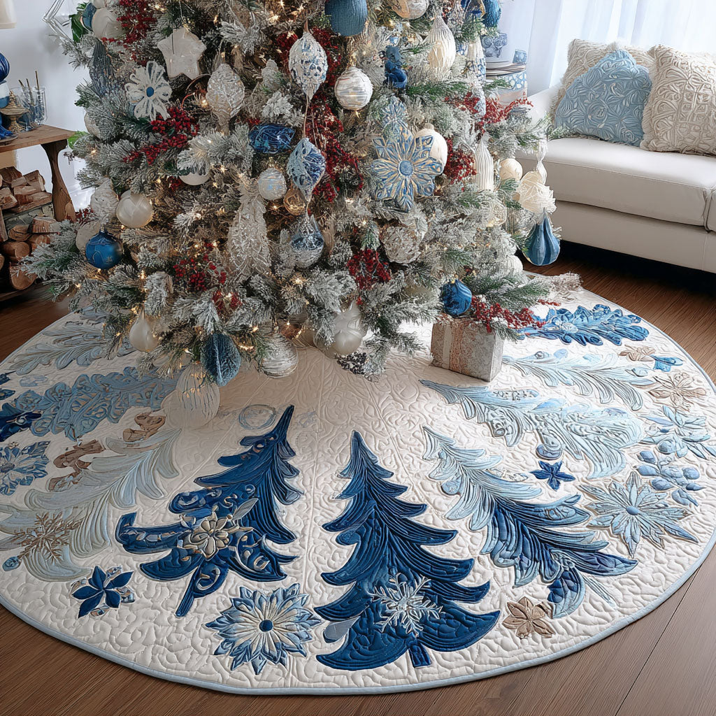 Blue Frost Pines Christmas Quilted Tree Skirt VTQ-Myprintsy
