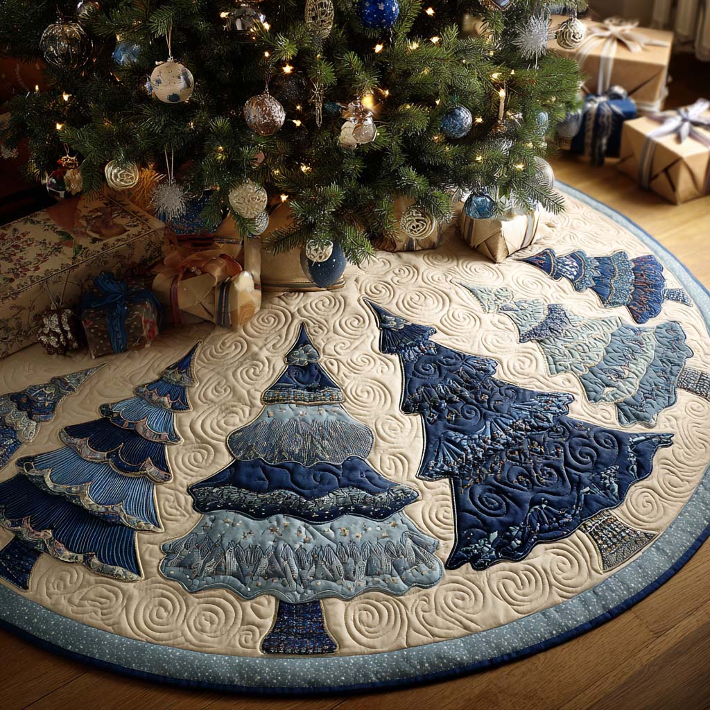Blue Pines Christmas Quilted Tree Skirt-Myprintsy