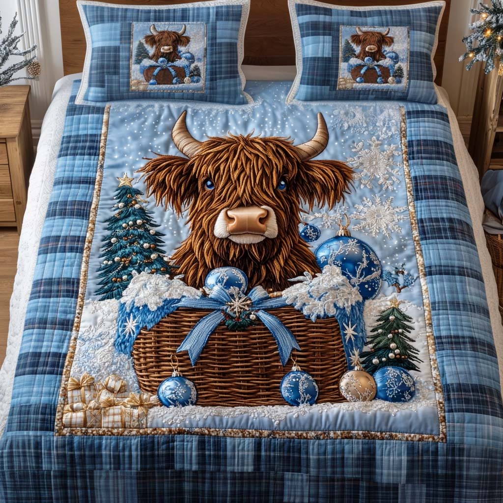 Blue Snowy Basket -Piece Quilted Bedding Set VTQ-Myprintsy