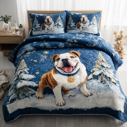 Blue Winter Bulldog -Piece Quilted Bedding Set VTQ-Myprintsy