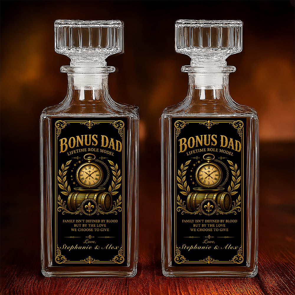 Bonus Dad - Personalized Father's Day Combo Whiskey Glass + Decanter, Father Day Gifts for Step Dad Bonus Dad-Myprintsy