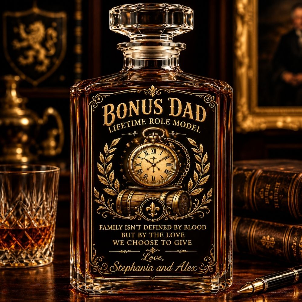 Bonus Dad - Personalized Father's Day Combo Whiskey Glass + Decanter, Father Day Gifts for Step Dad Bonus Dad-Myprintsy