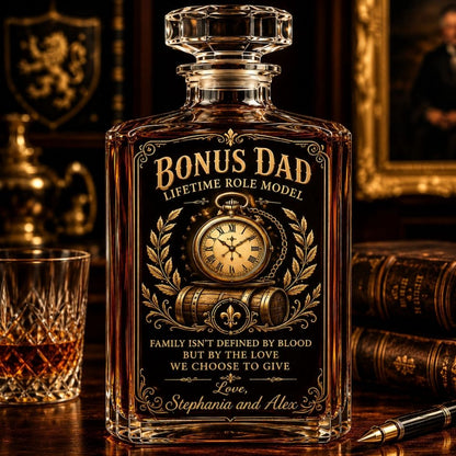 Bonus Dad - Personalized Father's Day Combo Whiskey Glass + Decanter, Father Day Gifts for Step Dad Bonus Dad-Myprintsy